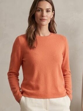 Charter Club 2-ply cashmere Orange Sherbet Crewneck Sweater size large